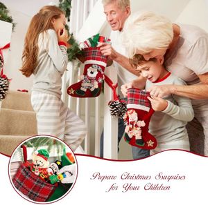 Chaussette Cadeau Noël Lot De 4 Chaussettes De Noël à Suspendre - Père Noël, Elan, Bonhomme De Neige, Sapin Chaussette De Noel A Suspendre