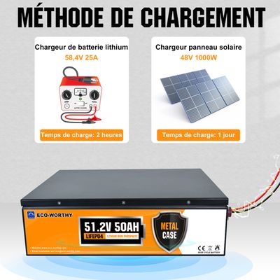 Batterie Lithium LiFePO4 48V 50Ah ECO-WORTHY | Pour Camping-Car, Solaire, Bateau