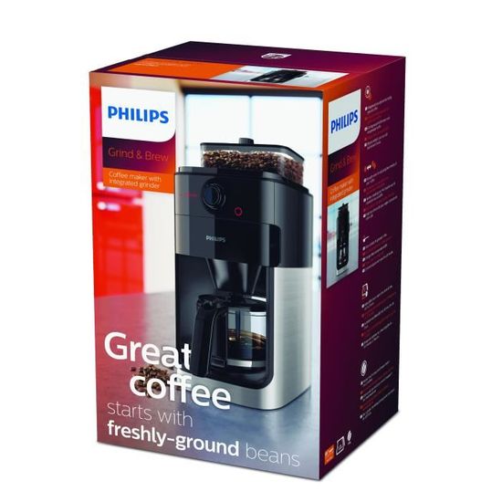 Philips Machine à Café Filtre avec Broyeur à Grains - Verseuse en Verre de  1.2 L, Jusqu'à 12 Tasses, Noir/Métal (HD7767/00) - Cdiscount Electroménager