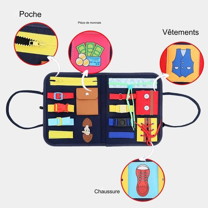 Busy Board Montessori Bébé 1-4 Ans – Valise Sensorielle 8 Pages En Feutre, Activités Voyage, Motricité Fine – Cadeau Éducatif Fille Garçon