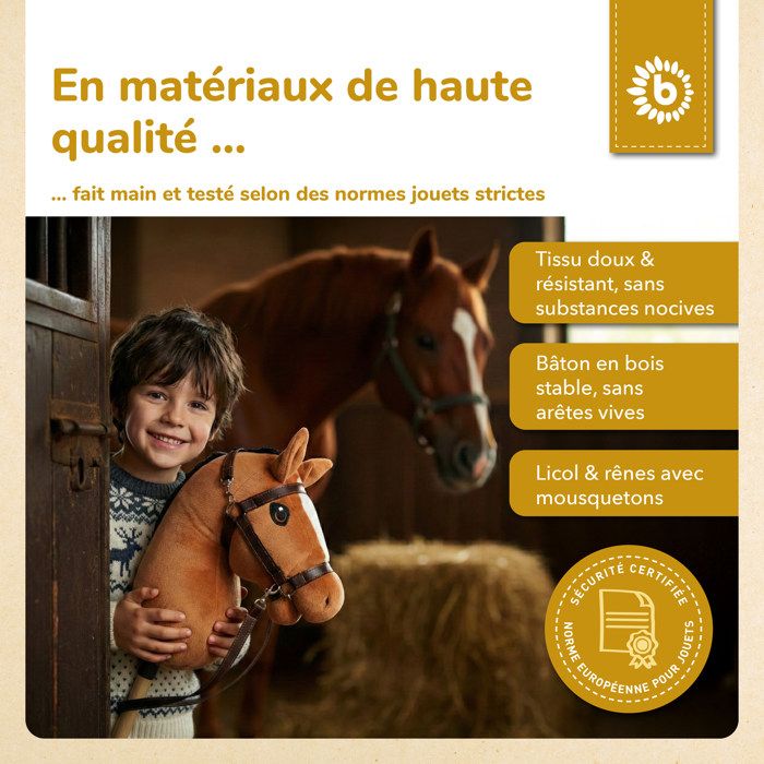 Bieco Hobby Horse Cheval bâton Renard - Taille S, avec bride | bâton et queue amovibles, pour saut d obstacles, dressage et jeu | - Sport