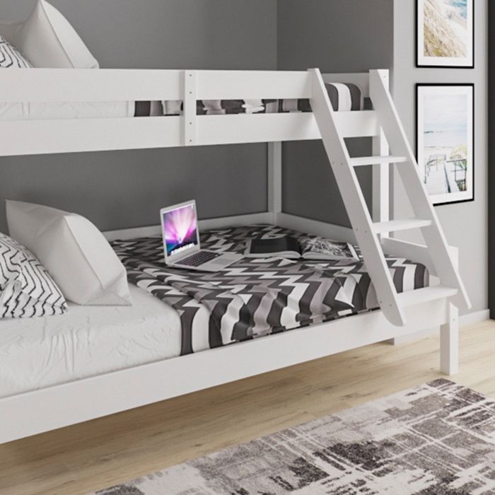 Lit superposé Everest, Blanc, 120x200 / 80x200 cm avec 2 matelas, Vitalispa