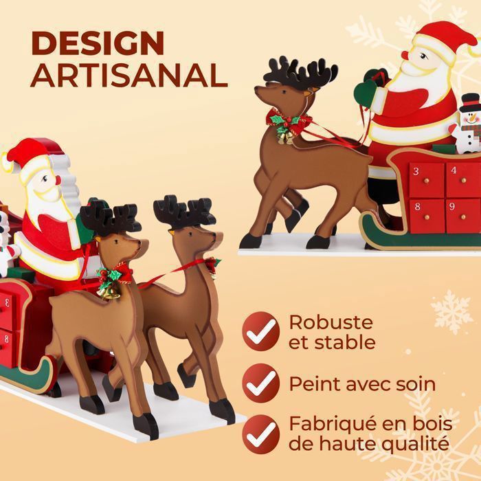 Calendrier de l'avent traîneau avec tiroirs remplissage individuel