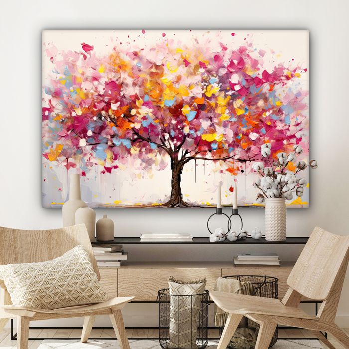 MuchoWow© Canvas Schilderij 120x80 cm Kamer Muur Decoratie Woonkamer Slaapkamer Room Decor Wall Decoration Art Painting Japans - Sakura - Bloesem - Boom - Bloesem takken - Doorkijk