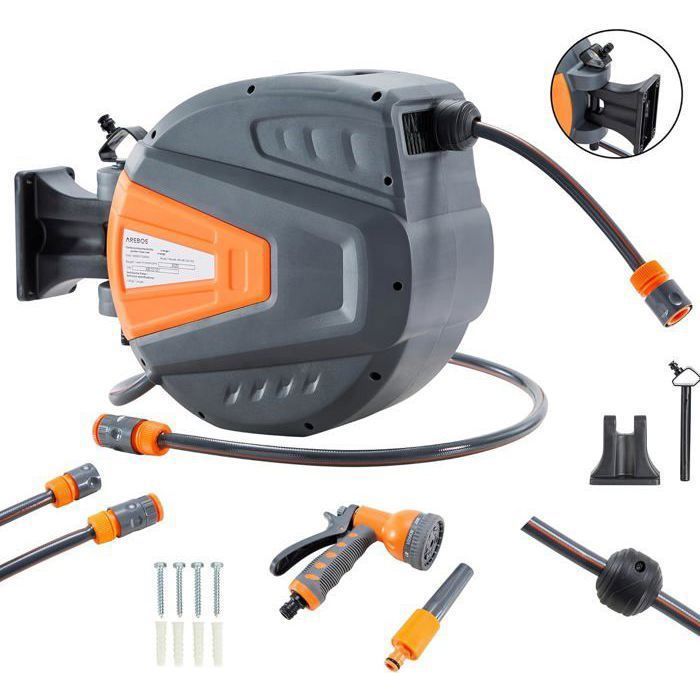 Enrouleur Automatico Tuyau Arrosage Enrouleur Tuyau D'arrosage 30m Automatique - Support Mural Pivotant 180° Enrouleur