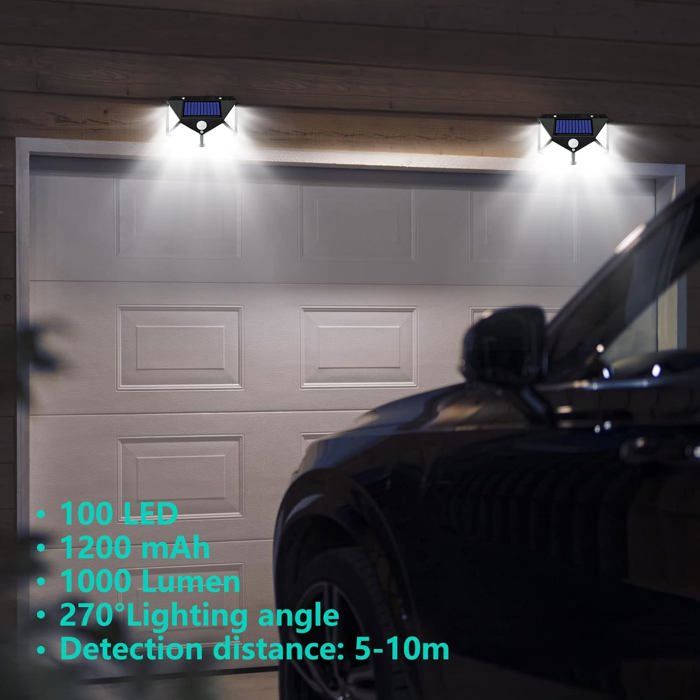 Lot De 2 Projecteurs Solaires Extérieurs Avec Détecteur De Mouvement - 6500K Blanc Froid, IP65, 3 Modes, Installation Murale Ou Piquet