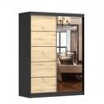 Armoire de chambre avec 2 portes coulissantes et miroir avec étagères - 150x200x61 cm - Beni 05 new (Noir + Artisan, 150)-0