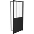 Porte de douche pivotante 90x200 - Style industriel - Verre transparent - Noir mat - Aluminium - Réversible-0