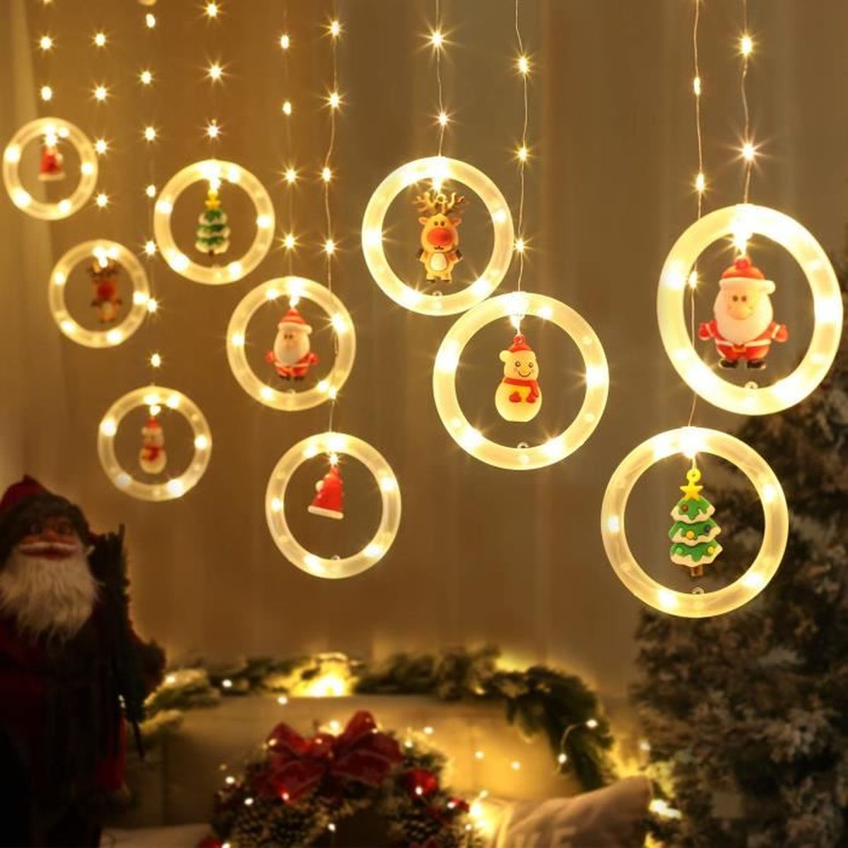 Rideau Lumineux Noël 3m Guirlande Rideau Lumineux Fenêtre Intérieur USB