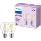 PHILIPS LIGHTING Pack de 2 ampoules LED - PHILIPS - E27 - 60W - Transparentes - Blanc froid - Verre