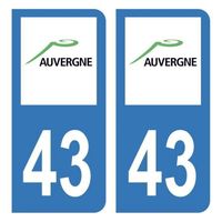 Autocollant Stickers plaque immatriculation voiture auto Département 43 Haute-Loire Logo Ancienne Région Auvergne