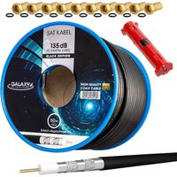 hb-digital Set 50m Coaxial SAT Cable 135db Black + 10x F-Plug gold plated + 1x Wire Stripper | CCS Steel Copper Satellite Ant