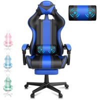 Ferghana Chaise Gaming Ergonomique - Oreiller lombaires massage et Appui-tête - Inclinable 90°- 135 ° - Chaise de Bureau Bleu