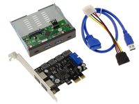 Kit USB3 6 ports pour boitier PC : Carte PCIe vers USB 3.0 2 Ports High Power et baie USB3 2x A et 2x C pour Façade 3.5