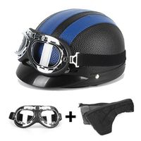Demi-casque de Moto pour hommes et femmes,ouvert au visage,équipement pour adultes,vélo électrique,Scooter avec - Bleu[F11574]