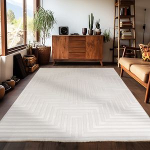 TAPIS Tapis de salon, tapis moderne à poils courts uni, style bohème design scandinave, Blanc Tapis 240 x 340 cm