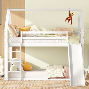 SOMMIER Lit simple lit enfant lit maison lit superposé avec toboggan et échelle,blanc,90x200cm