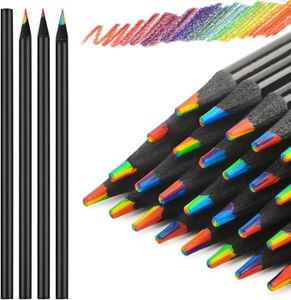 CRAYON DE COULEUR Lot de 12 crayons de couleur arc-en-ciel - 7 couleurs en 1 noir - Crayons de couleur arc-en-ciel Jumbo pour enfants et adultes -