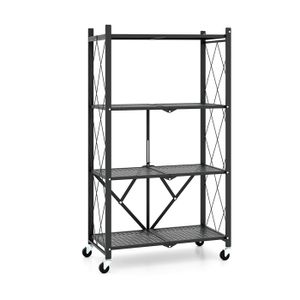 GOPLUS Étagère de Rangement en Métal Pliable à 4 Niveaux avec 4 Roues Universelles-71x34x126cm-Charge 60KG-Noir - Maison GOPLUS Étagère de Rangement en Métal Pliable à 4 Niveaux avec 4 Roues Universelles-71x34x126cm-Charge 60KG-Noir - Maison
