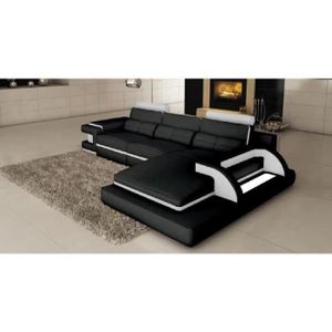 canape d angle cuir gris et blanc design avec lumiere ibiza angle droit achat vente canape sofa divan cdiscount
