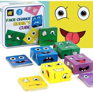 ASSEMBLAGE CONSTRUCTION Cubes de construction colorés en bois, jouets créatifs en bois iq puzzles Building Cubes Emoji, jeu d'interaction pour enfants