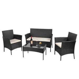 Ensemble table et chaise de jardin Salon de jardin en résine Ergonomique - table de jardin - 5 personnes - Noir