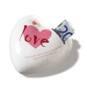 Les Tr/ésors De Lily Love is in The air Q5857 - Tirelire c/éramique Mots damour Blanc - 12x12x5 cm Coeur
