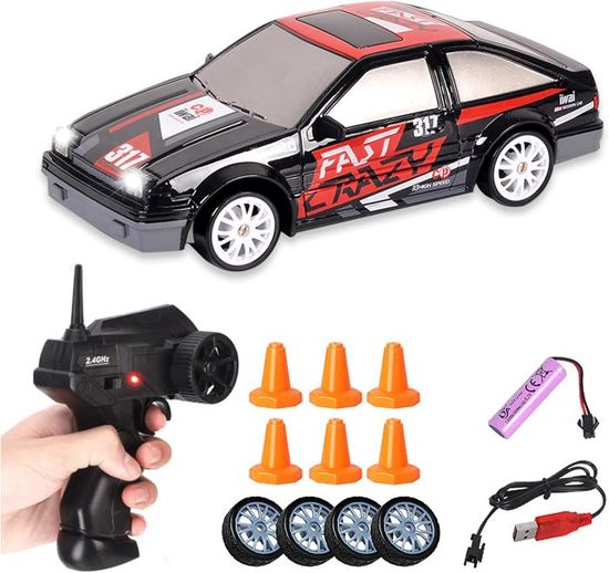Voiture Télécommandée Drift KUWUNG - 1:24, 45 Km/h, 2.4 GHz, Phares LED, Cadeau Voiture Rc 45km/h