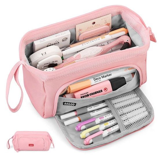 Gienxias Trousse à Crayons Télescopique Sur Pied Pop-up Rose - Sac Multifonction Papeterie Maquillage