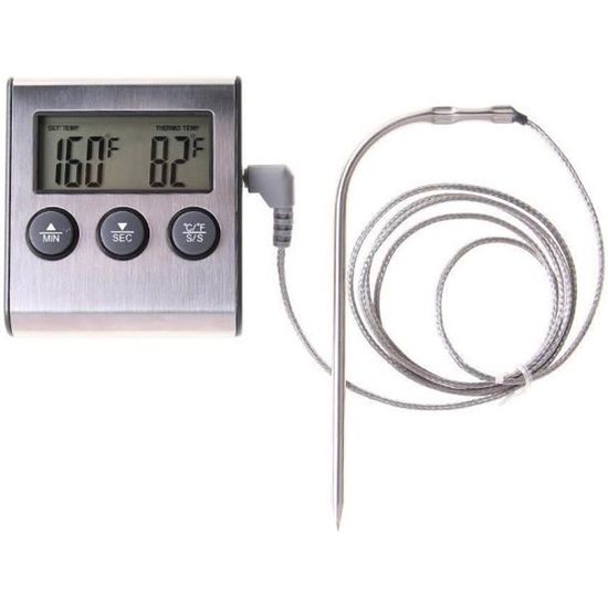 0-300℃ Thermomètre de cuisine avec sonde, Thermomètre et Minuteur