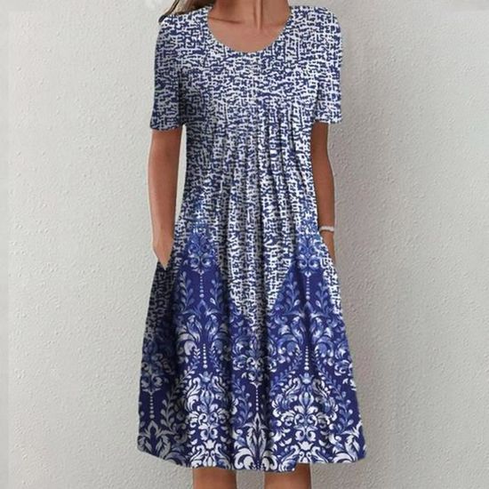 Robe D'été Décontractée Femme Taille Unique XXL - Rayée Blanc, Sans Manches, Neuf Sans étiquette