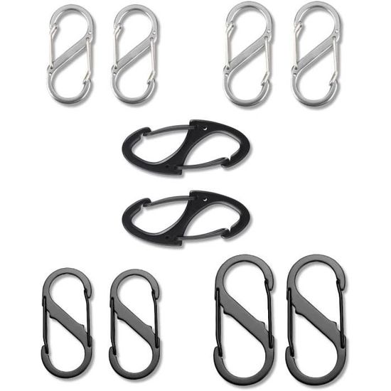 Lot De 12 Mousquetons En S Noirs - Alliage De Zinc - Tailles 32mm/40mm/48mm - Avec 3 Porte-clés