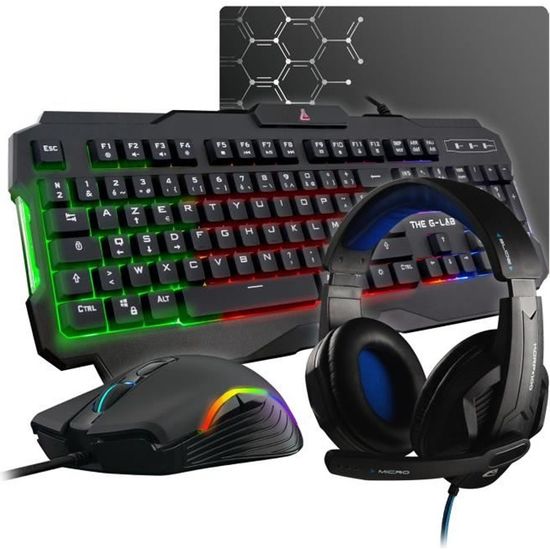 Pack Gaming G-LAB Sulfur 4-en-1 - Clavier Souris RGB, Casque, Tapis - 3200 DPI - Compatible PC/PS5/Xbox