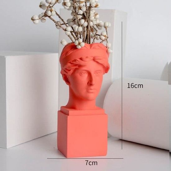 Pot De Fleurs Visage Femme En Résine - 13 Cm De Profondeur - Décoration Intérieur Et Extérieur Beige