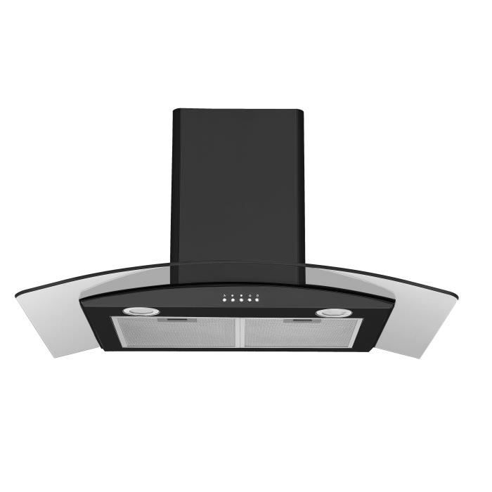 AMSTA AMCV90B - Hotte Murale Décorative 90 cm Noire - 521 m3 - Classe B - Recyclage ou Evacuation - Garantie 3 ans