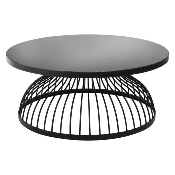 Atmosphera - Table Basse Kushi en Verre trempé et métal Noir D 90 cm et H 38 cm