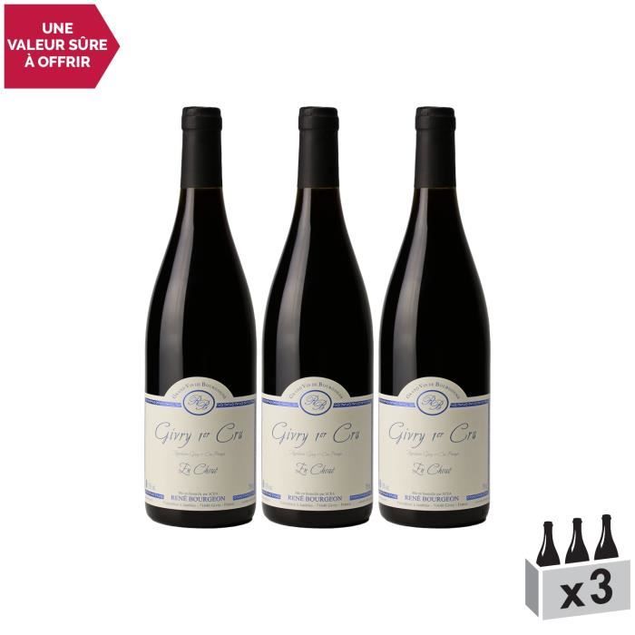 Givry 1er Cru En Choué Rouge 2018 - Lot de 3x75cl - Domaine René Bourgeon - Vin AOC Rouge de Bourgogne - Cépage Pinot Noir