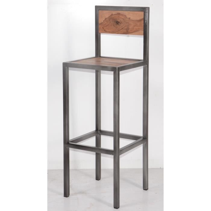 Tabouret de bar industriel en métal et bois 'Industry- Meuble House Marron