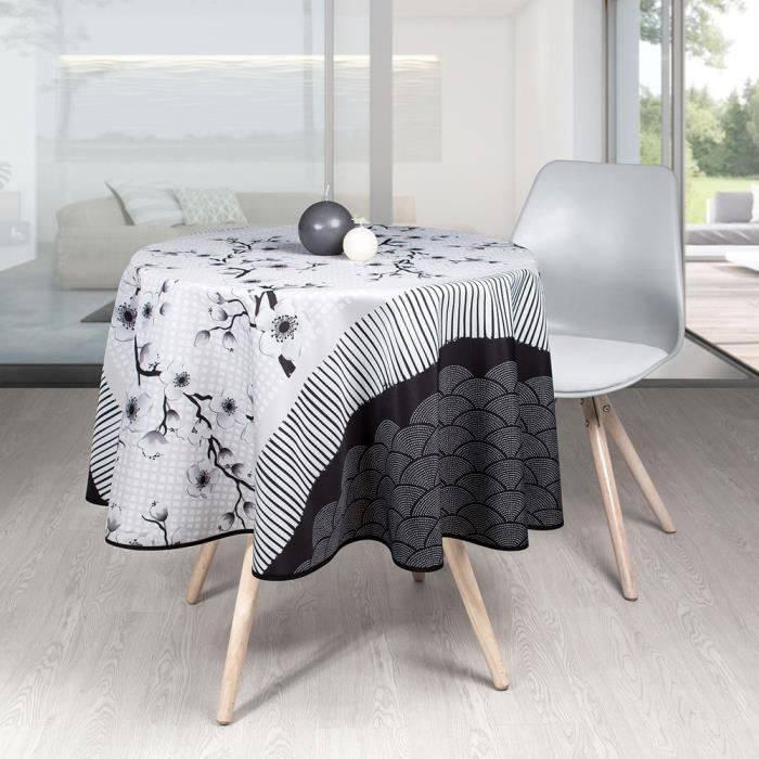 Nappe Antitache Ronde - Infroissable et 100% Polyester - Ø 160 cm - 4/6 couverts - Sakura - Blanc - Intérieur ou Extérieur Ø 160