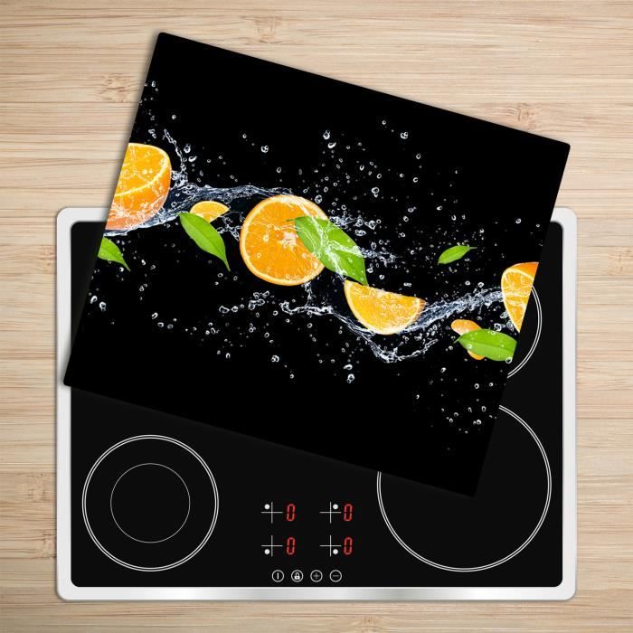 Tulup Glass Planche à découper avec couvercle protecteur pour cuisine résistant chaleur 60x52 cm - „Oranges Et Eau Mix”