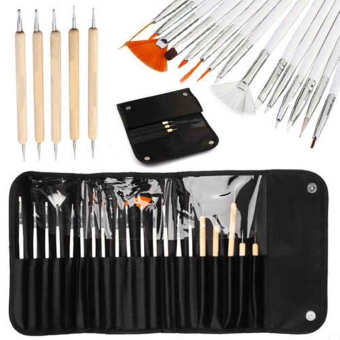 Brosse À Ongles Professionnelle Nail Art Set Ensemble De 20 Pièces Avec 15 Pinceaux Et 5 Outils De Pointillage Pour Nail Art