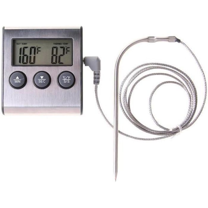 0-300℃ Thermomètre de cuisine avec sonde, Thermomètre et Minuteur Cuisine, Thermomètre digitale a sonde pour viande,barbecue