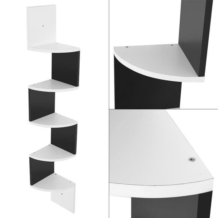 5 Tiers Etagère d'angle Bois Etagère Murale Blanche Etagère Meuble d'angle Etagère Suspendue - Blanc - 20 x 20 x 127,5 cm -QNQ