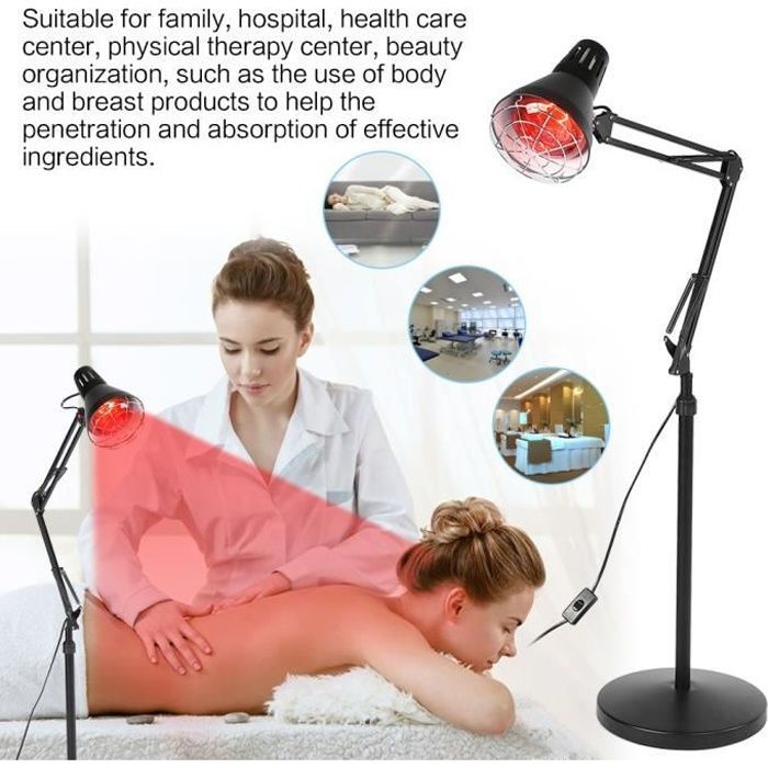 Protection Lampe Infrarouge sur Pied, 275W Lampe Infrarouge Chauffant thérmothérapie avec Tête Rotative pour Soulagement de la