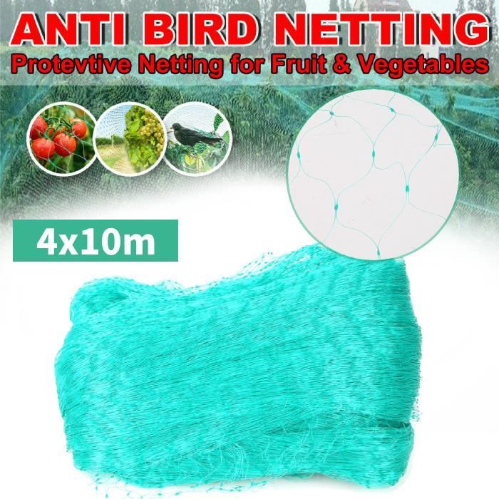 4*10M Anti-oiseaux Filet de volière Maille Vert Protection pour Plante Légume Fruit Étang Jardin