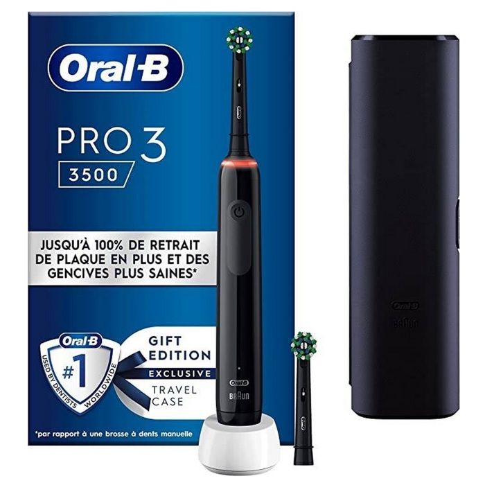Brosse à dents électrique ORAL-B Vitality Pro3 3500 avec technologie BRAUN, design noir, élimine plus de plaque dentaire qu'une