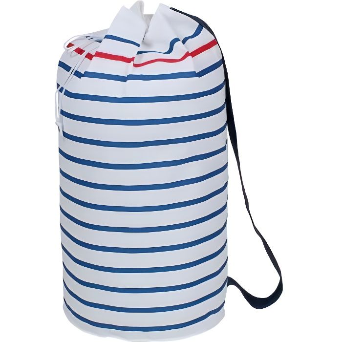 Sac à linge baluchon à rayures Blanc