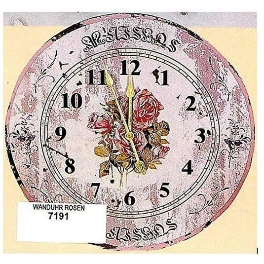 Hoff Interieur 7191 Horloge Mural Roses Maison de Campagne Shabby-Chic 45,5 CM Couleur Rose, Bois