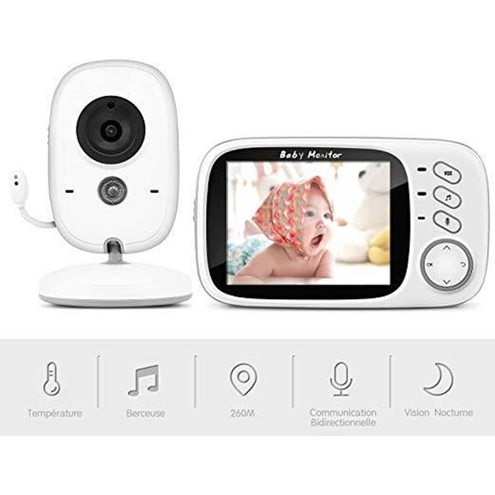 Babyphone Caméra, Bébé Moniteur Vidéo Sans fil 3,2- Écran LCD Couleur Ecoute Vision Nocturne Surveillance de la