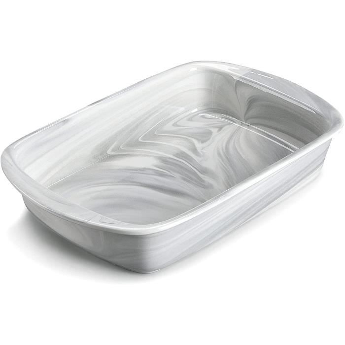 MALACASA Série Bake,Plat à Four Rectangulaire en Porcelaine Marbre - 3200ml - Moules à Pâtisserie Résistants Moules à Soufflé